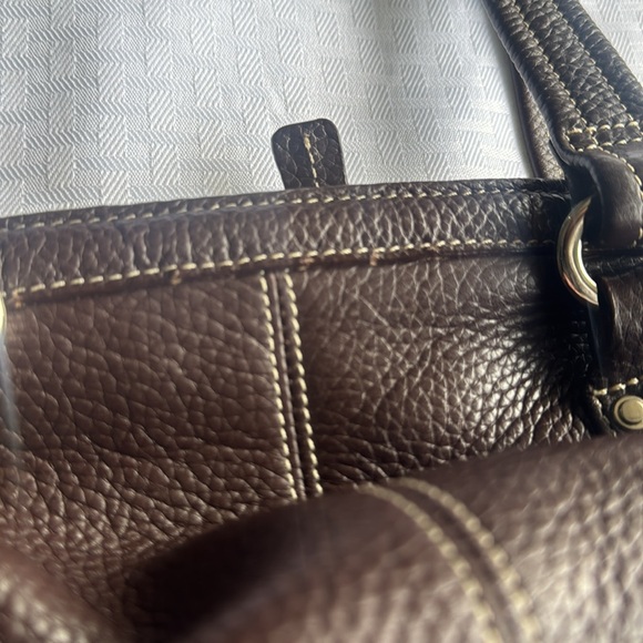 TIGNANELLO Brown Pebbled Leather Shoulder Handbag Satchel Tote Purse Baguette - Picture 3 of 6